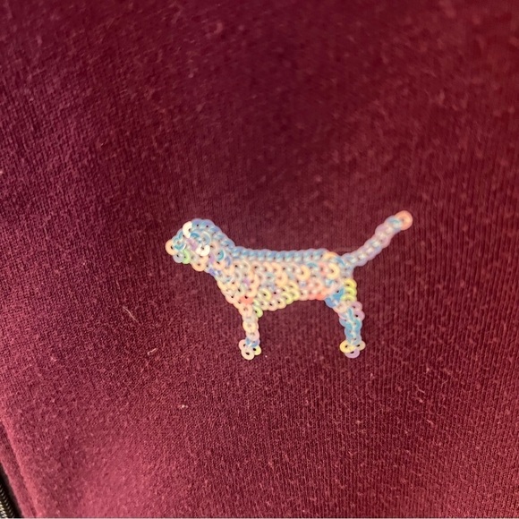 Sequinned Pink Victoria’s Secret full zip jacket, faux fur lined hood, graphic M - Picture 8 of 16